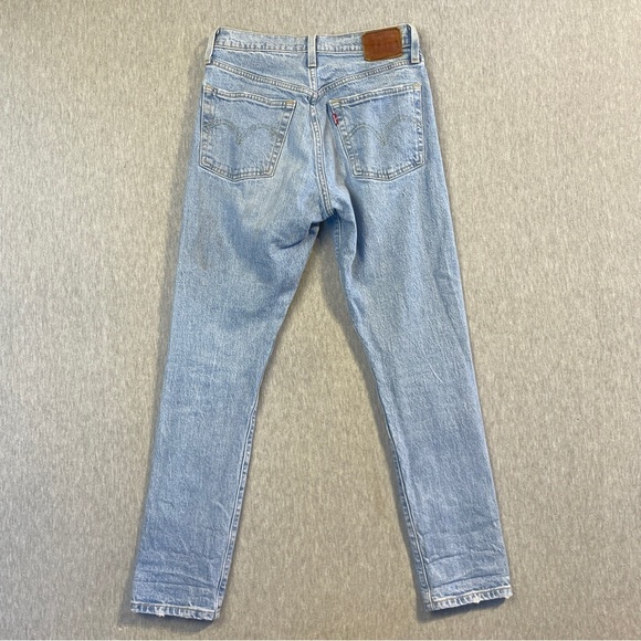 Levi’s 501 Jeans Women’s Size 25 x 28 Light Blue Tango Taps Destroyed Skinny - Picture 9 of 11